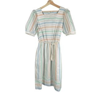 Vintage AMY DEB 70s 80s Pastel Striped MIDI Dress WOMENS SIZE MEDIUM Classic